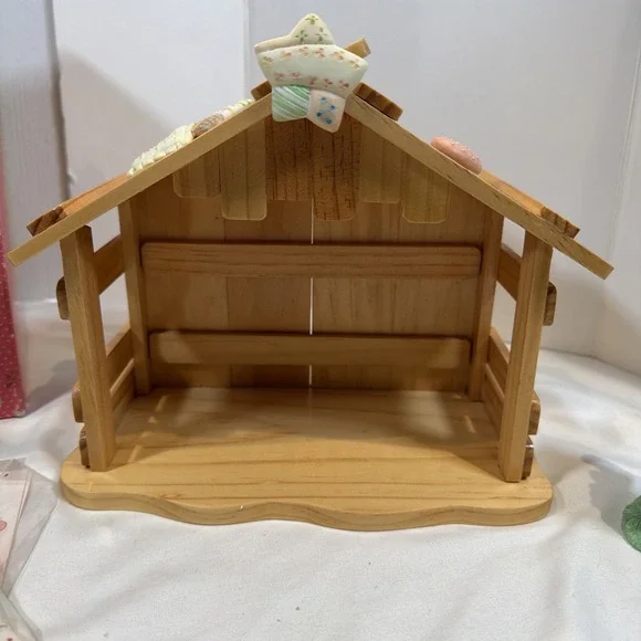 Vintage Enesco Cherished Teddies Nativity 4 Piece Set Stable Figurines Box - Picture 12 of 14